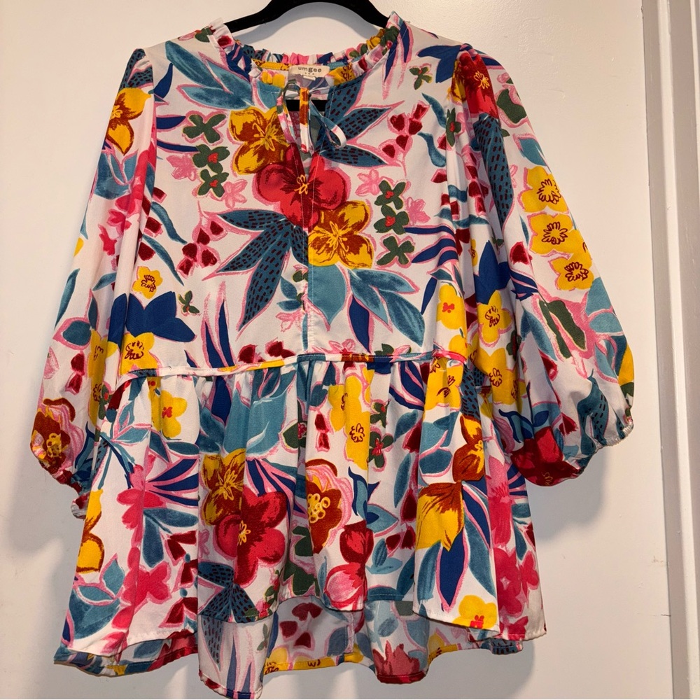 Umgee Blouse Top Womens Size Medium Floral Multicolor